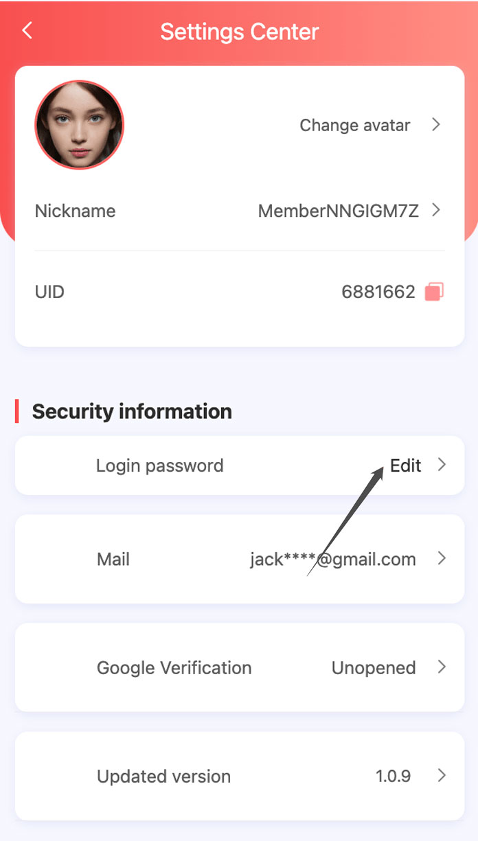 66Lottery change-password screen